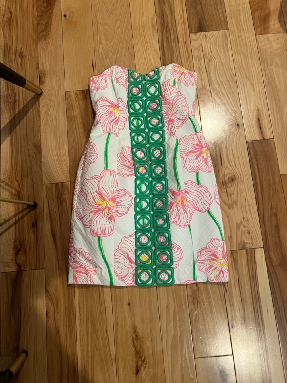 Lilly Pulitzer Pink Floral Strapless Mini with Green Lattice Trim